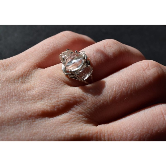 Raw Diamond Engagement Ring Unique Gemstone Sterling Silver Size 4 5 6 7… - Picture 3 of 10